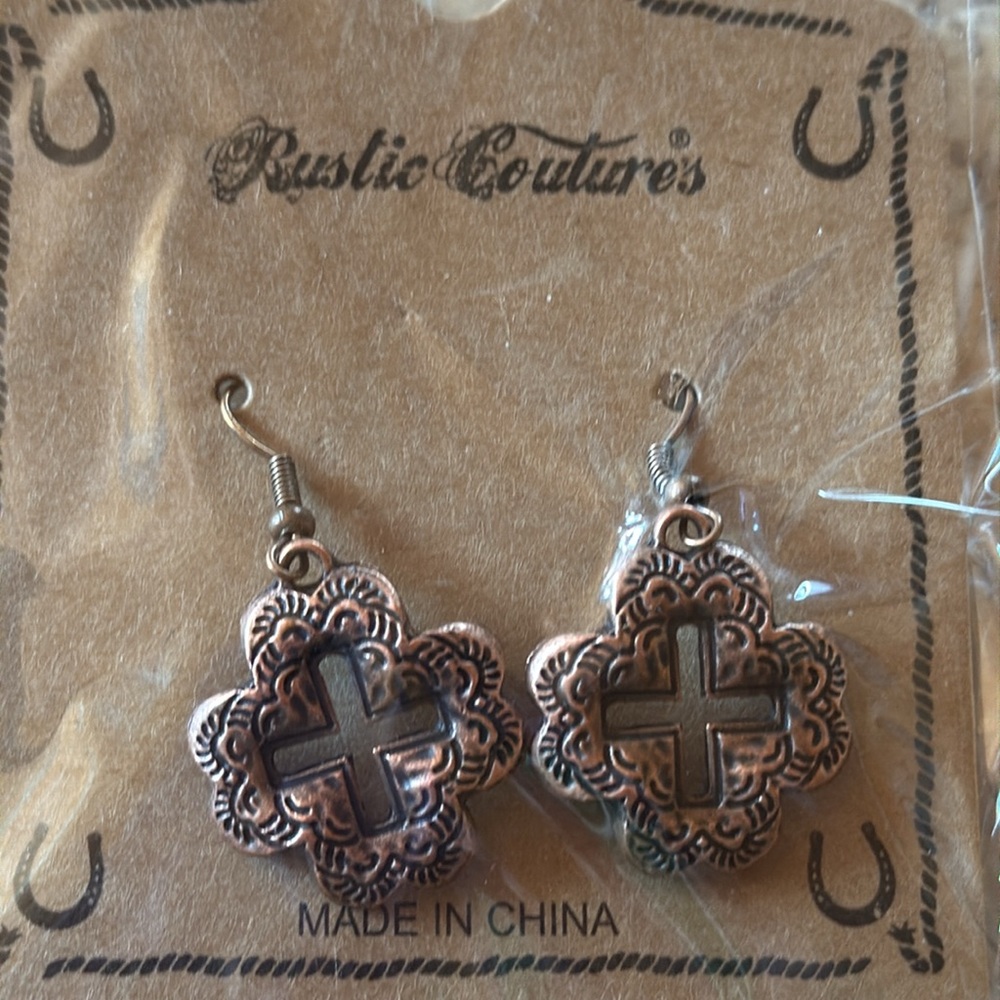 Rustic Coutures copper cross earrings